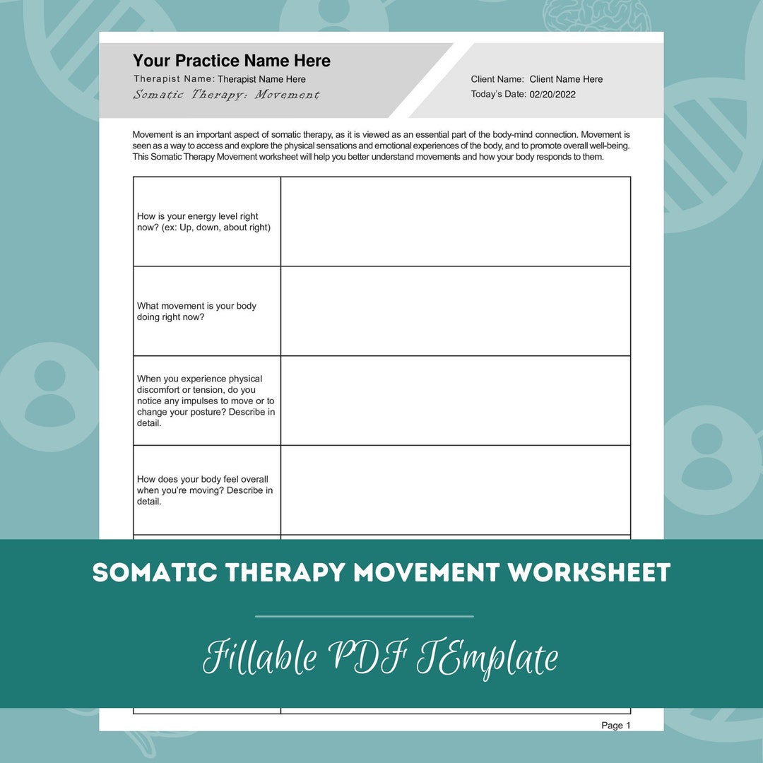 Somatic Therapy Movement Worksheet | Editable / Fillable PDF Template ...
