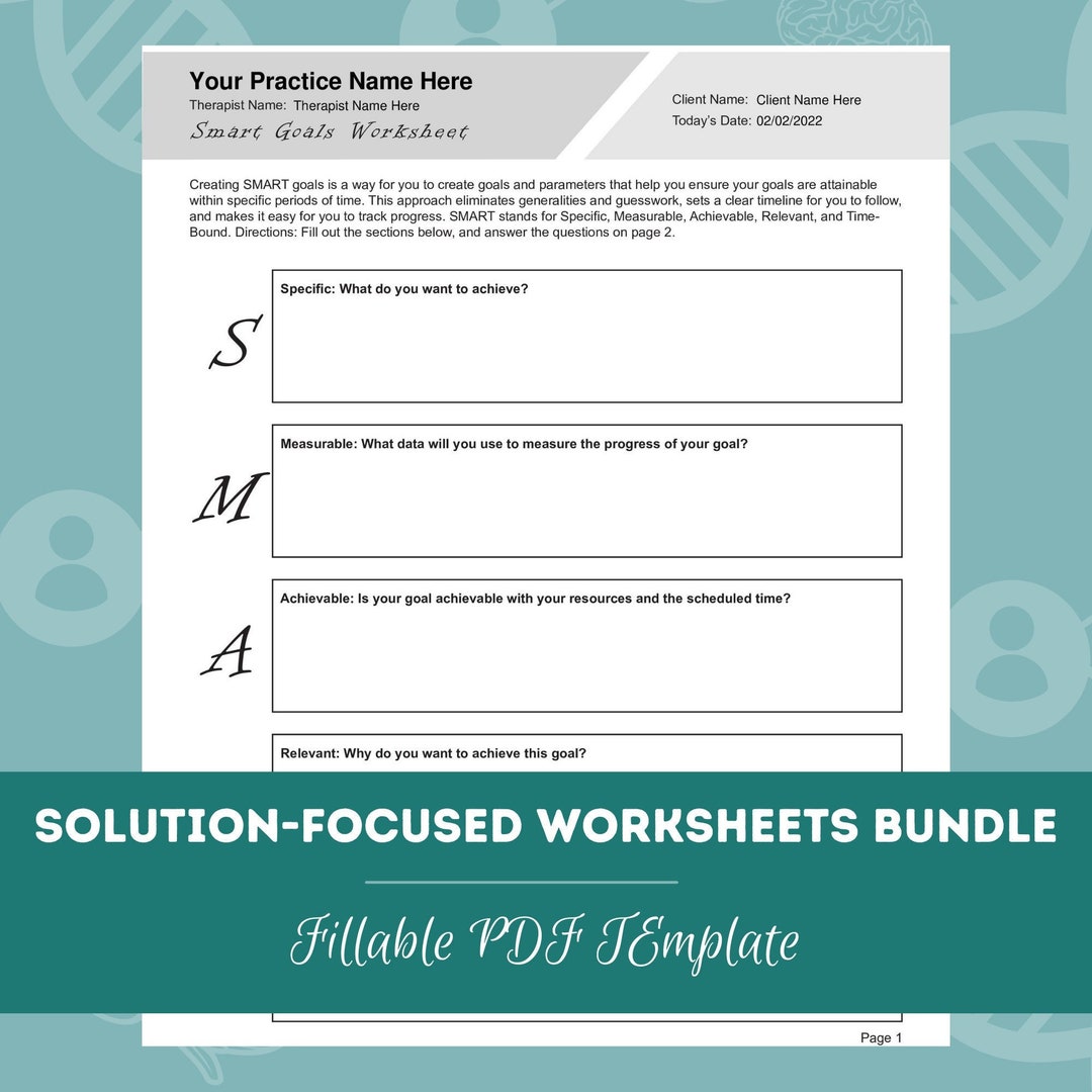 Solution-focused Therapy Worksheets Bundle 17 Editable / Fillable