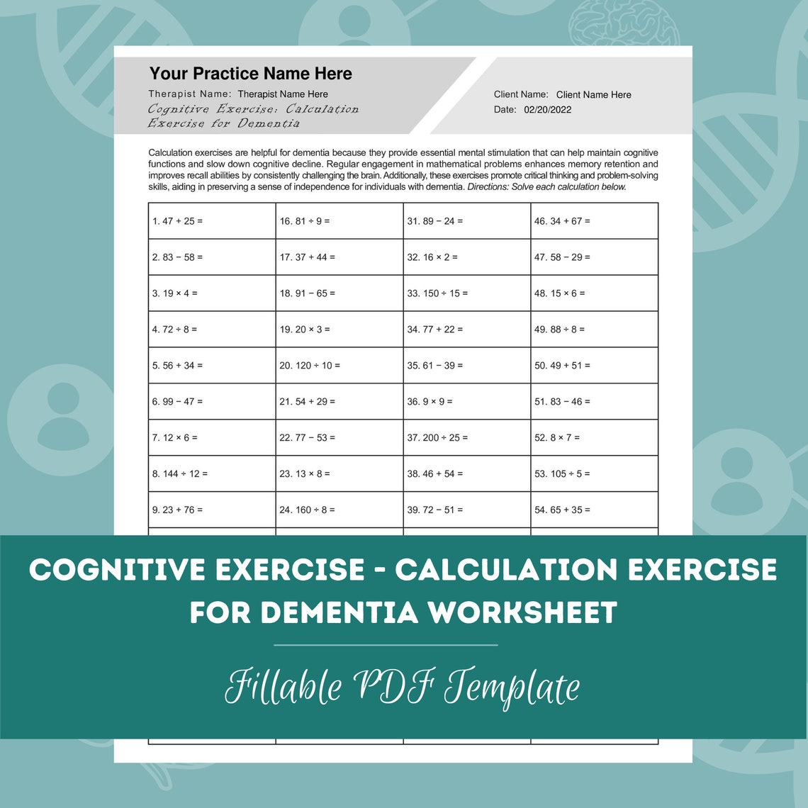 Dementia Worksheets Bundle | Fillable PDF | for Counselors