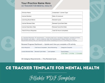 CE Tracker Templates for Mental Health Professionals | Continuing Education Tracker | CEU Log for Therapists (PDF + Word Doc)