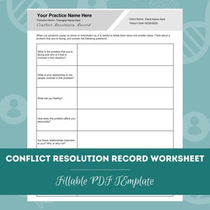 Conflict Resolution Record Worksheet | Editable / Fillable PDF Template | For Counselors, Psychologists, Social Workers, Therapists