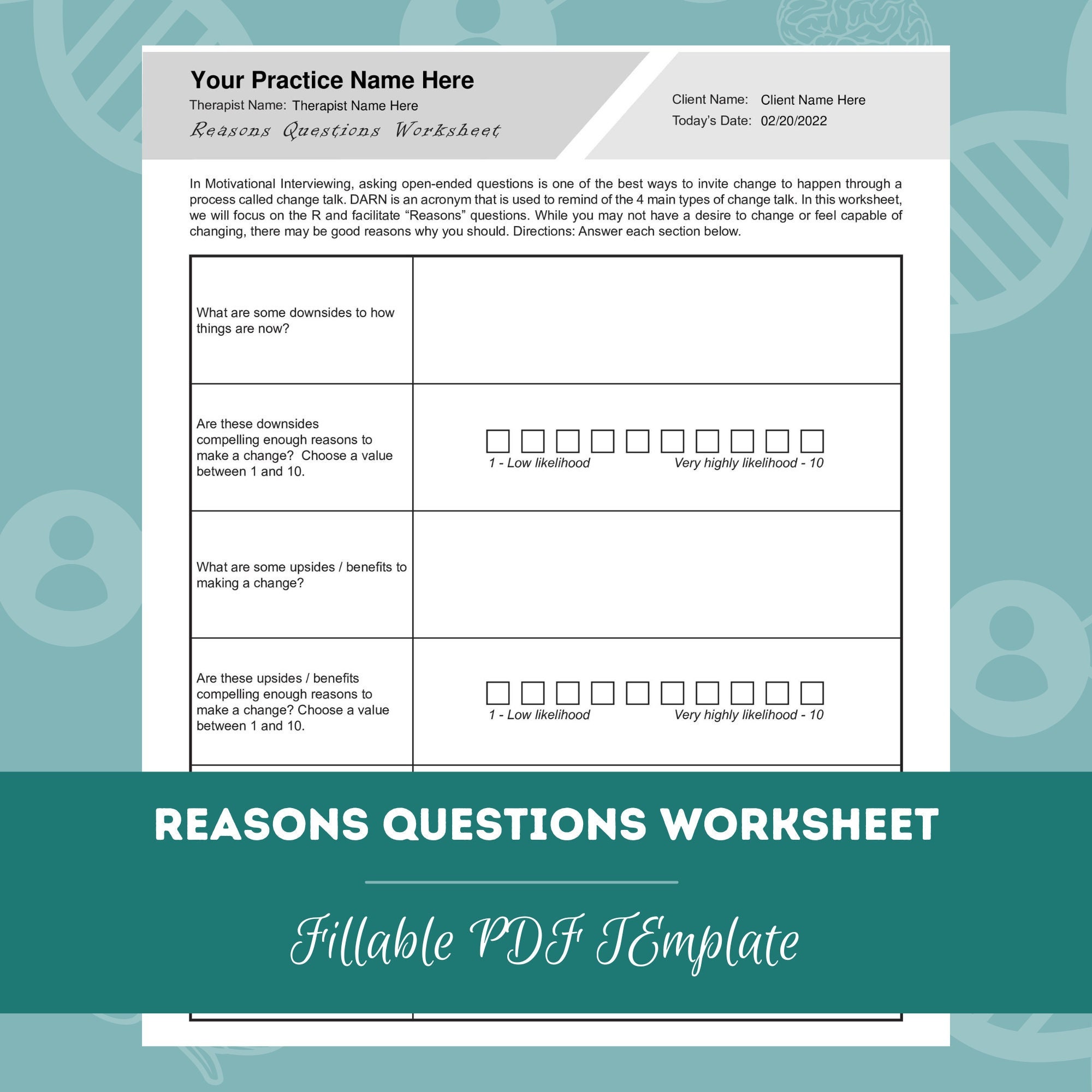 Motivational Interviewing Reasons Questions Worksheet - Etsy motivational-interviewing-reasons-questions-worksheet-etsy