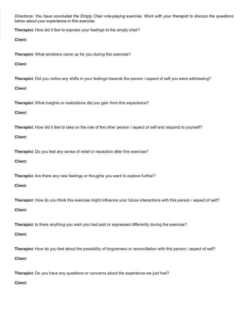 Gestalt Therapy “empty Chair” Exercise Role-playing Script Worksheet ...