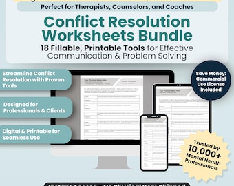 Conflict Resolution Worksheets Bundle, 18 Fillable/Printable PDF Templates,  Conflict Resolution Skills, Accelerated Resolution Therapy