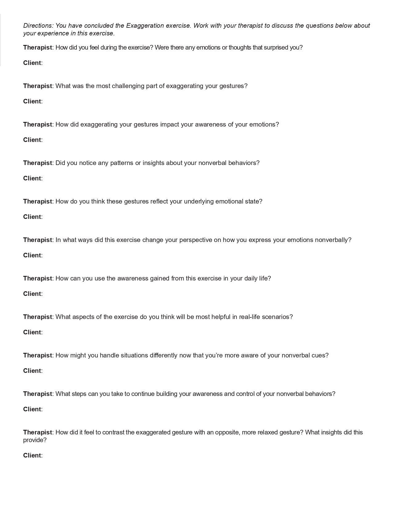 Gestalt Therapy “the Exaggeration” Exercise Role-playing Script ...