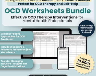 OCD Worksheets Bundle,22 Fillable/Printable PDF Templates,Obsessive-Compulsive Disorder (OCD) Therapy Interventions,Ocd Therapy Intervention