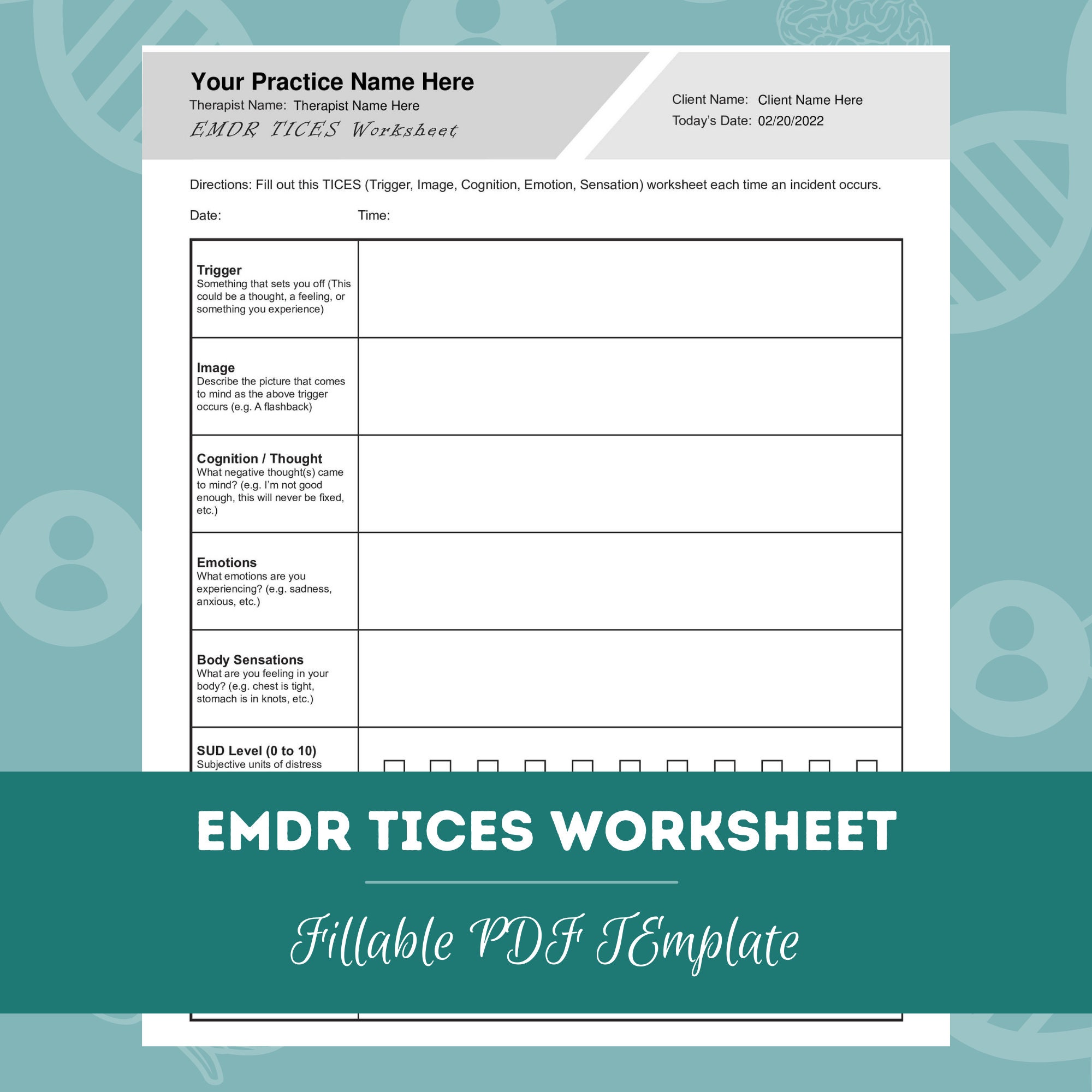 EMDR Worksheet Bundle, 25 Fillable, Printable Pdfs, Eye Movement ...