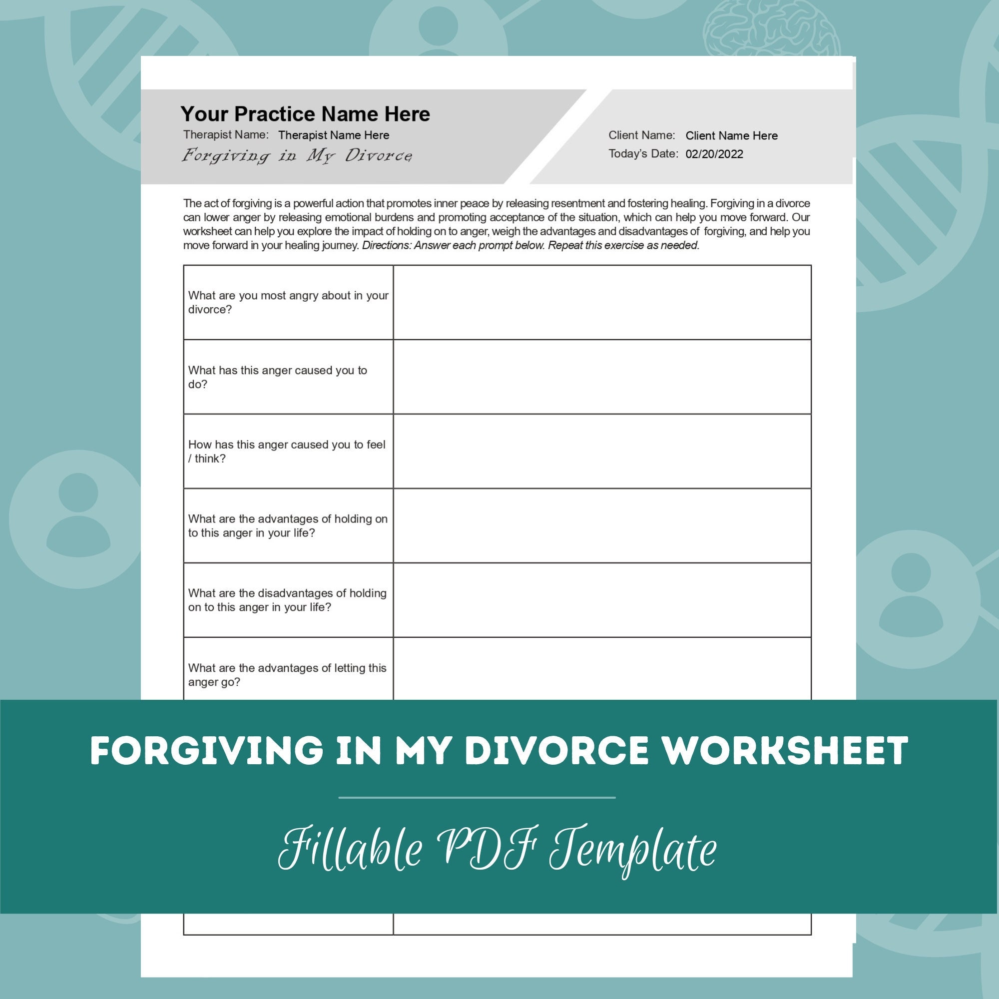 Rejection Separation Worksheet.pdf Forgiving in My Divorce Worksheet | Editable / Printable / Fillable PDF ...