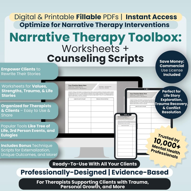Narrative Therapy Worksheets Bundle,22 Fillable Printable PDF Templates,mental Health Therapy ...