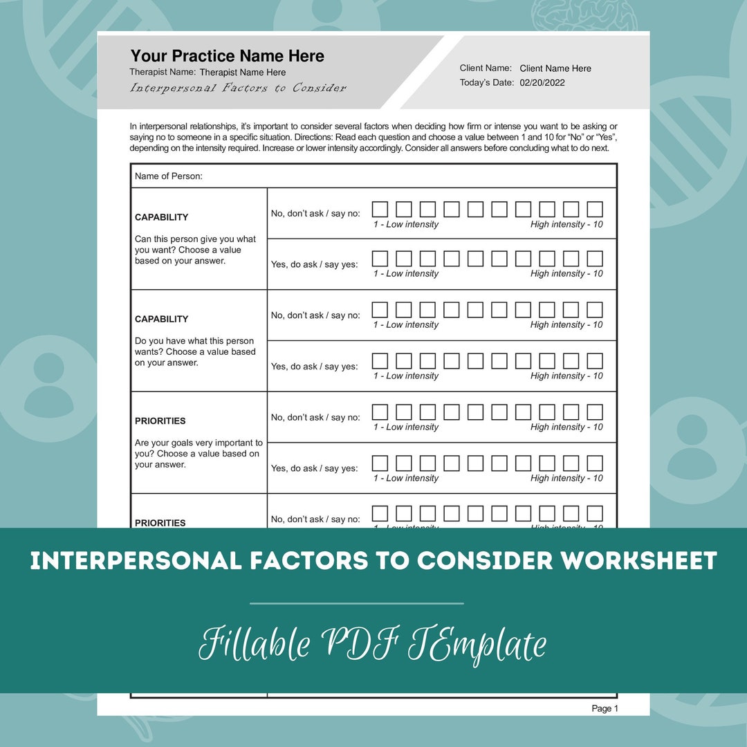 Interpersonal Factors to Consider Worksheet | Editable / Fillable PDF ...