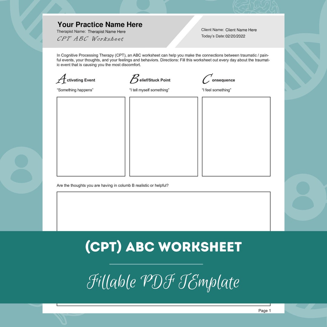 Cognitive Processing Therapy CPT ABC Worksheet Editable / - Etsy