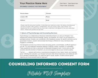 Informed Consent Form for Counseling | Therapy Informed Consent Template | Mental Health Practice Form (PDF + Word Doc)