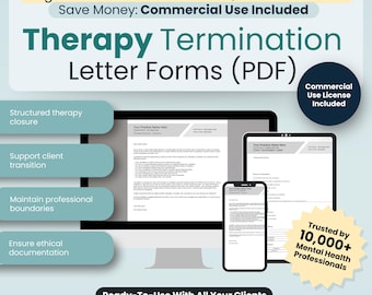Therapy Termination Letter | Counseling Termination Letter | Client Closing Note |  Fillable/Printable PDF Templates | Mental Health Pros
