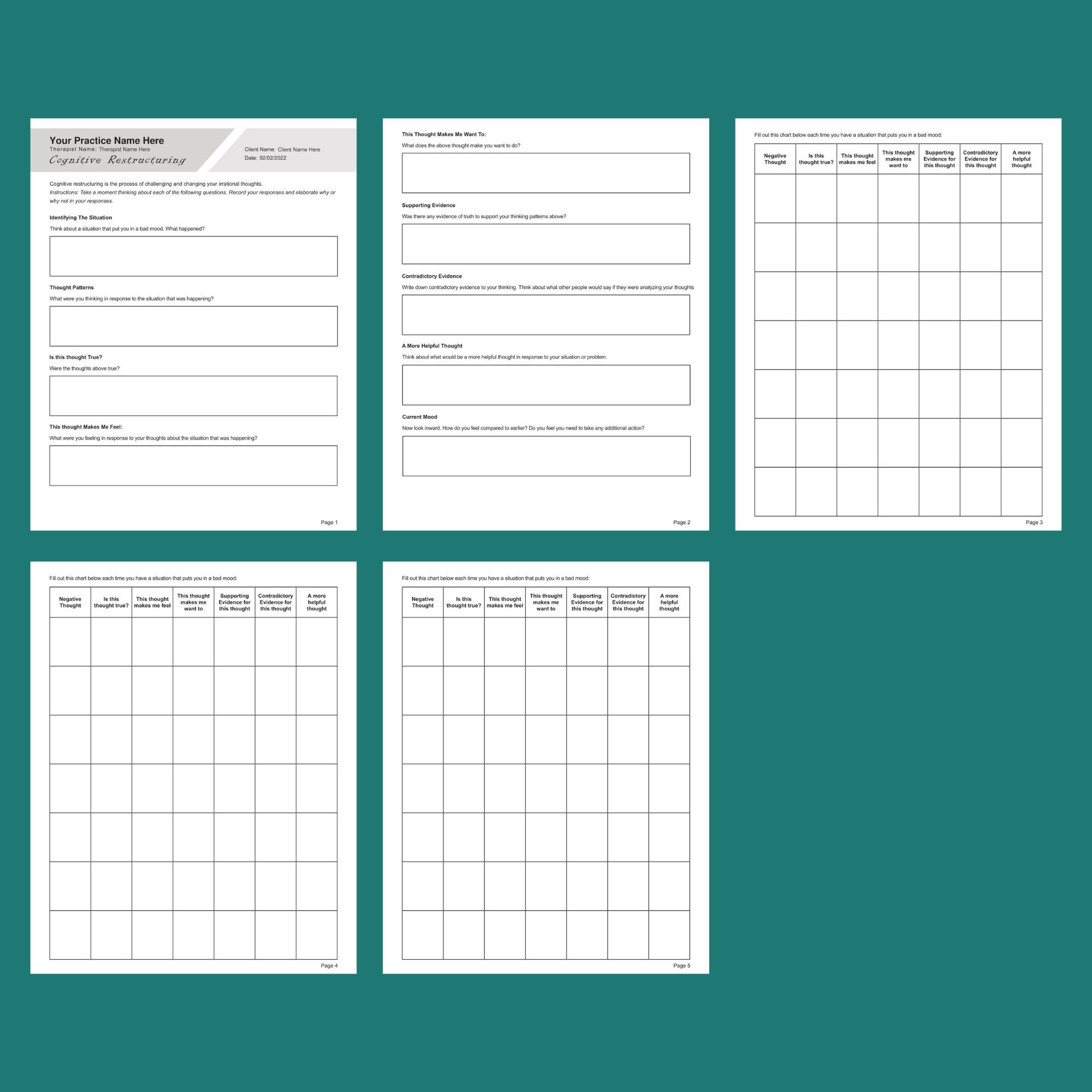 CBT Worksheets Bundle, 33 Fillable, Printable PDF Templates, Cognitive ...