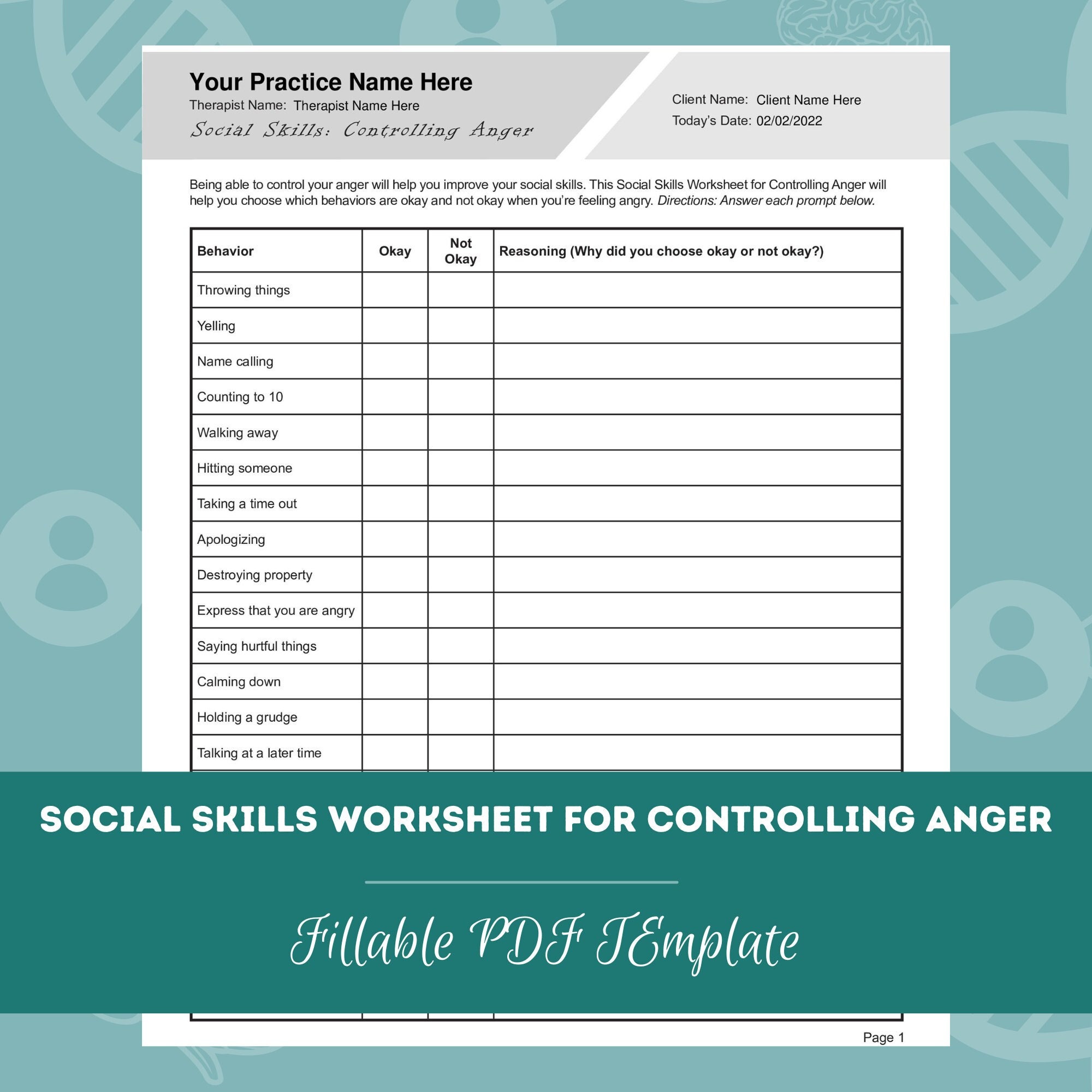 Social Skills Worksheets For Controlling Anger Editable Fillable PDF Social Skills Worksheets For Controlling Anger Editable Fillable PDF