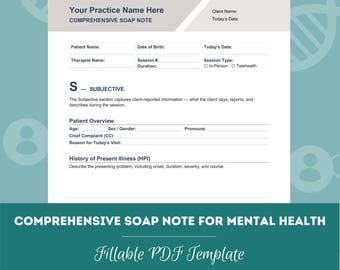 SOAP Note Template for Mental Health Professionals | Therapy Progress Note Template | Clinical Documentation Form (PDF & Word Doc)