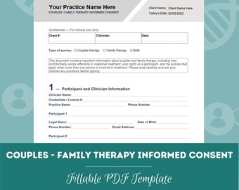 Couples and Family Therapy Informed Consent Form | Marriage Counseling Consent Template | Therapist Practice Form (PDF + Word Doc)