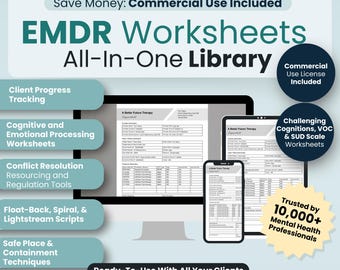 EMDR Worksheet Bundle, 25 Fillable, Printable PDFs,Eye Movement Psychotherapy Bundle,EMDR Scripts for Therapist,Psychotherapy Treatment Plan