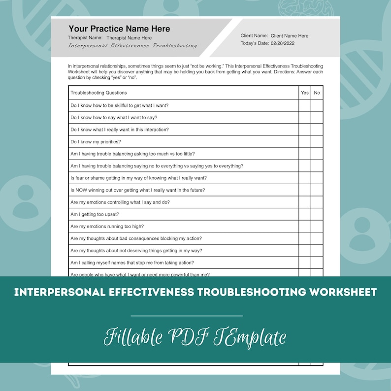 Interpersonal Effectiveness Troubleshooting Worksheet | Editable ...