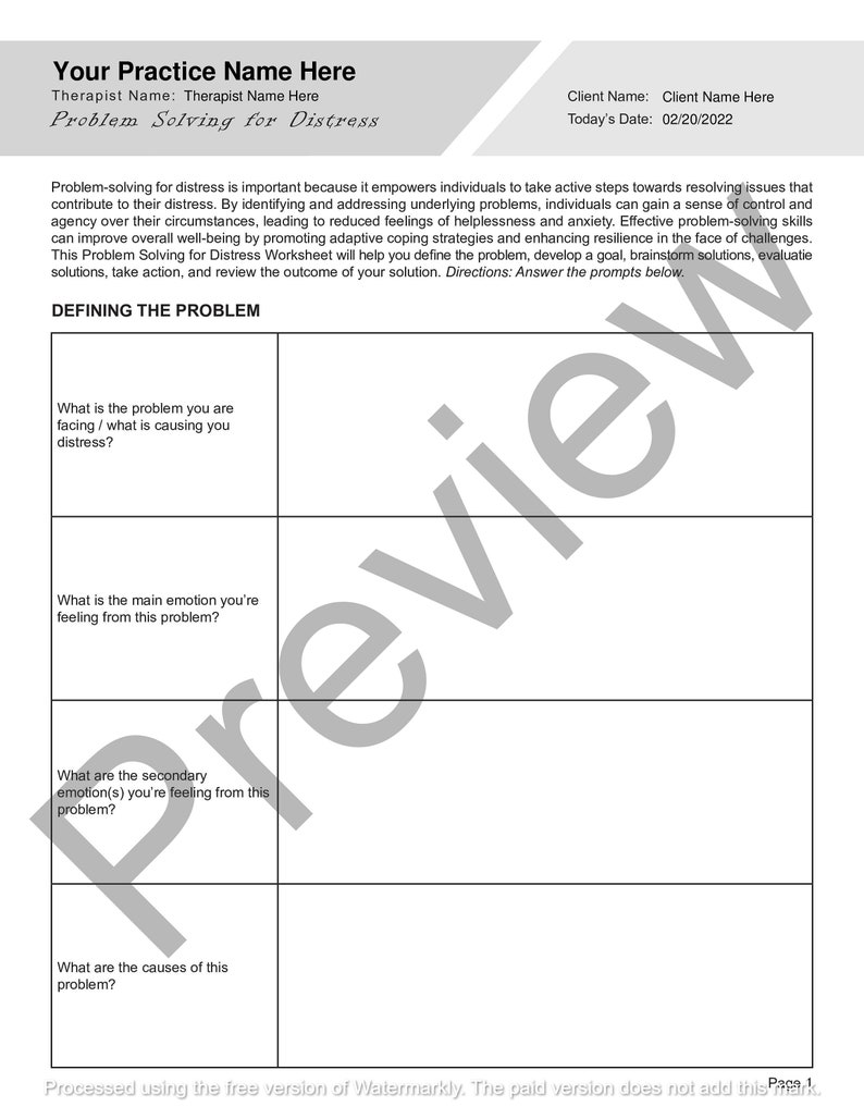 Problem Solving for Distress Worksheet | Editable / Fillable PDF | for ...