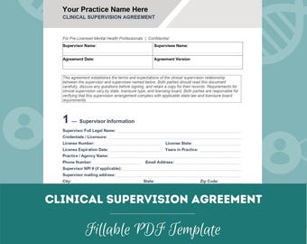 Clinical Supervision Agreement for Mental Health Pros | Therapist Supervision Contract | Counseling Supervision Template (PDF + Word Doc)