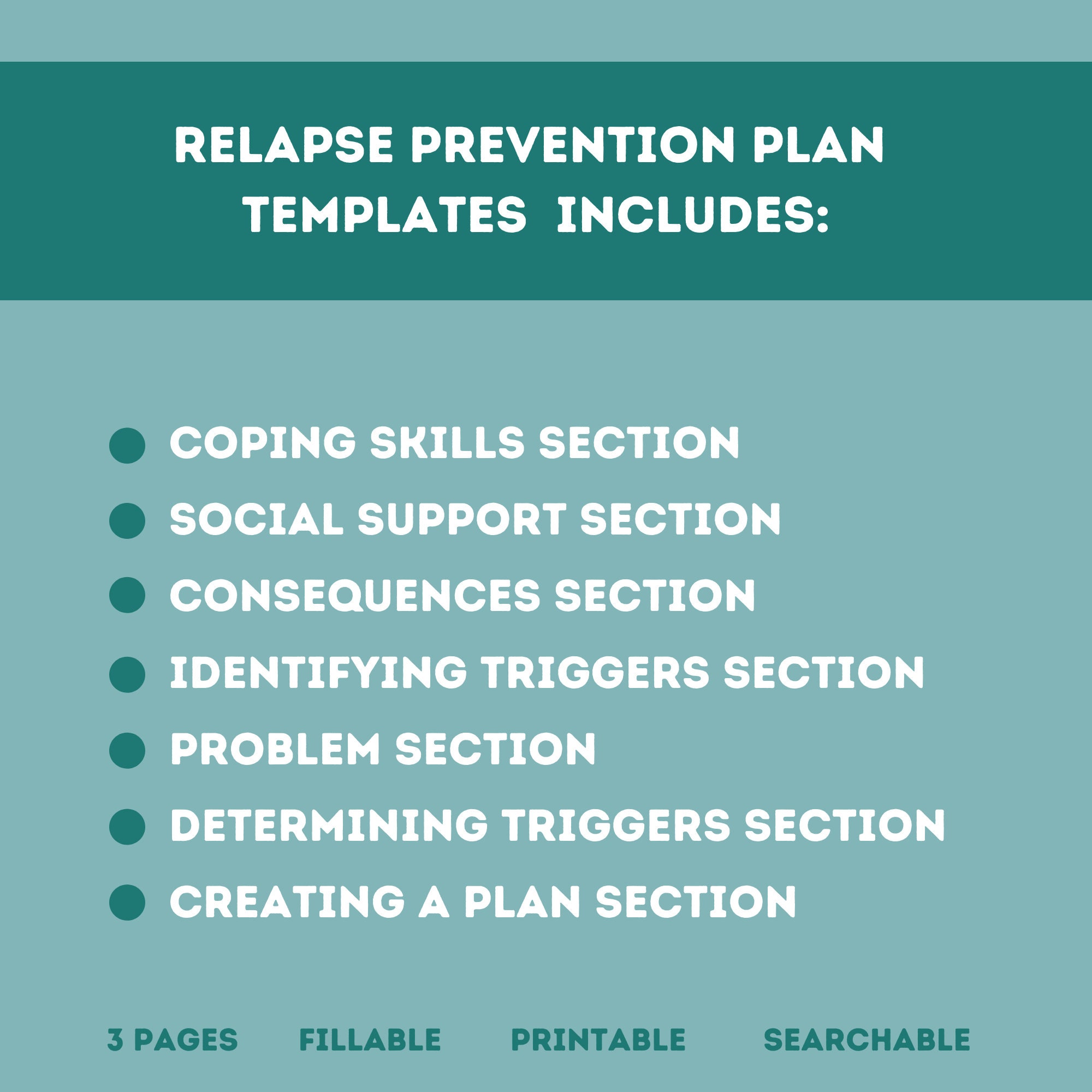 Relapse Prevention Plan Worksheet Editable / Fillable PDF for