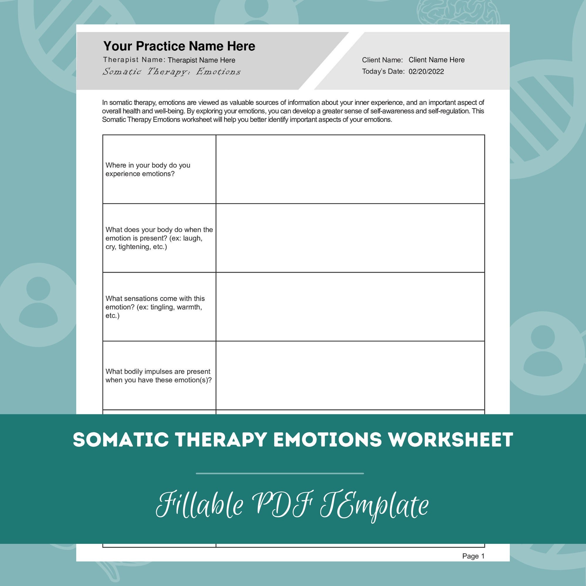 Somatic Therapy Emotions Worksheet Editable Fillable Pdf Template Somatic Therapy Emotions Worksheet Editable Fillable Pdf Template