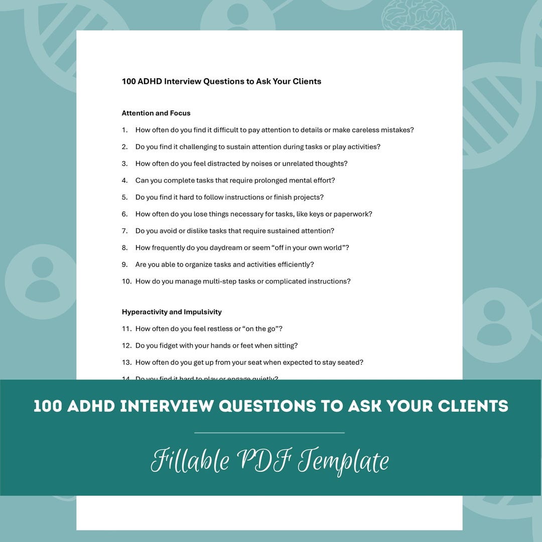 100 ADHD Interview Questions to Ask Clients (PDF Templates Bundle ...