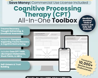 Bundel werkbladen cognitieve verwerkingstherapie, 17 invulbare/afdrukbare pdf-sjablonen, werkblad CPT-therapie-interventies, sjabloon counseling