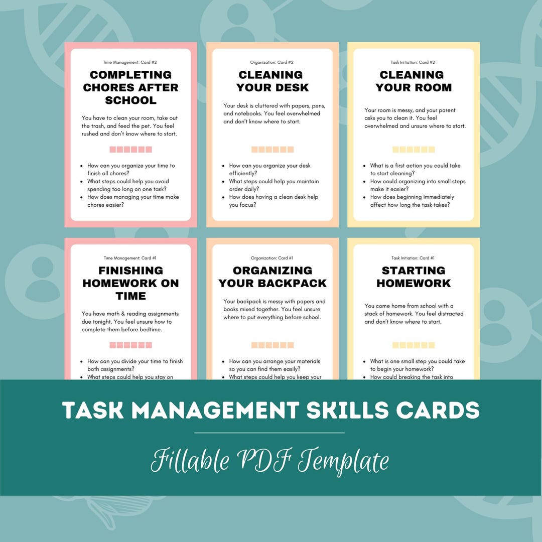 40 Task Management Skills Cards - Executive Functioning | Printable PDF ...