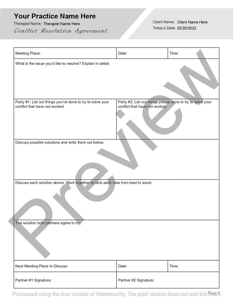 Wave Conflict Resolution Form.pdf Conflict Resolution Agreement | Editable / Fillable PDF Template | for ...