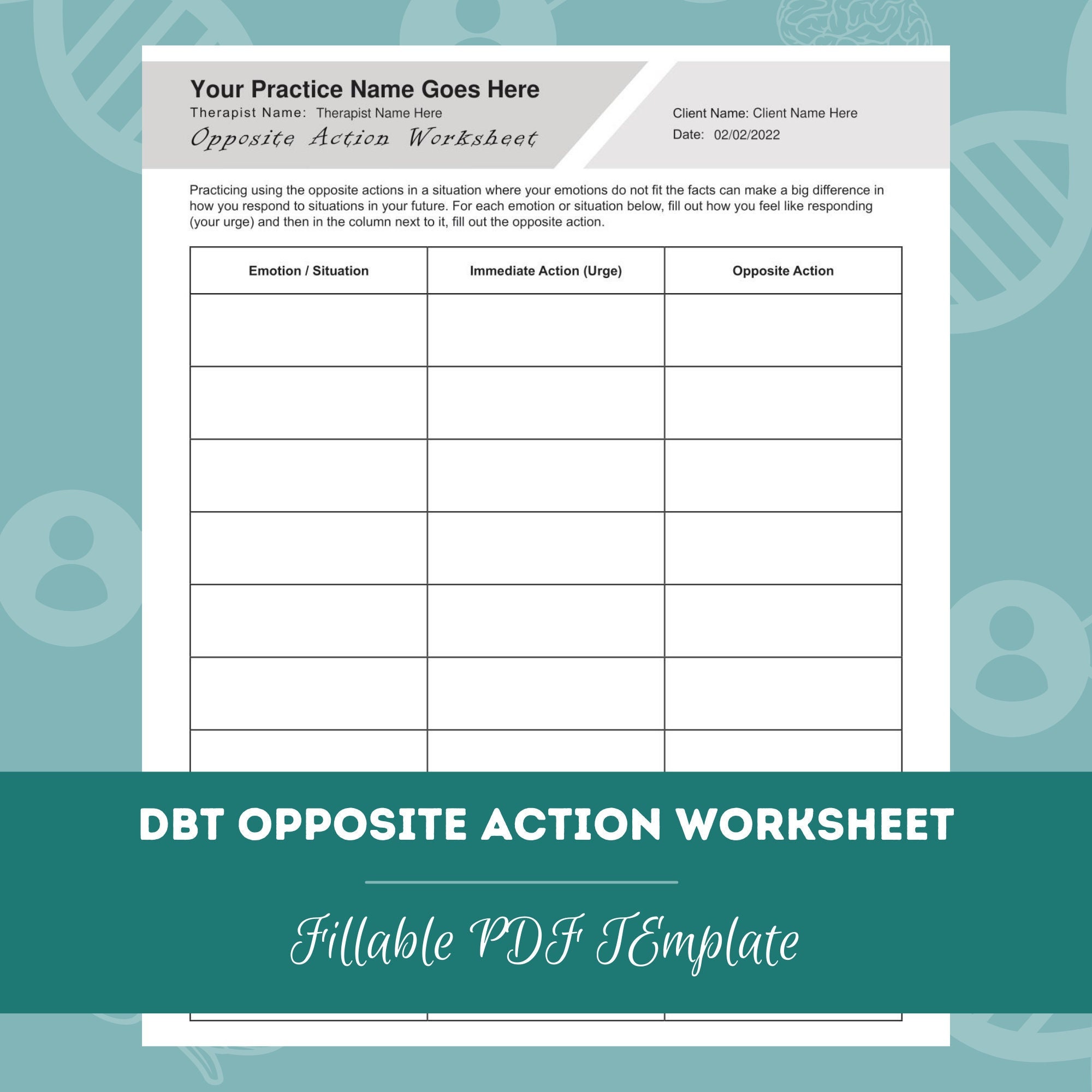 DBT Opposite Action Worksheet Editable / Fillable PDF - Etsy Hong Kong