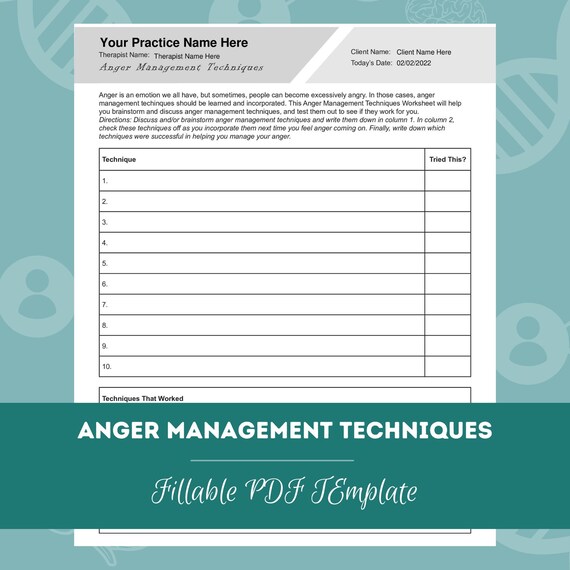 Anger Management Techniques Worksheet Editable / Fillable - Etsy