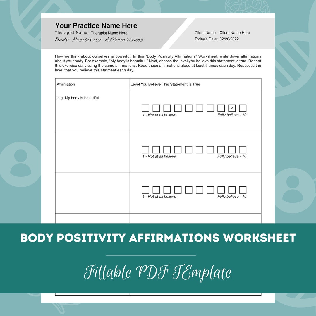 My Positivity Chart.pdf Body Positivity Affirmations Worksheet | Editable / Fillable PDF ...
