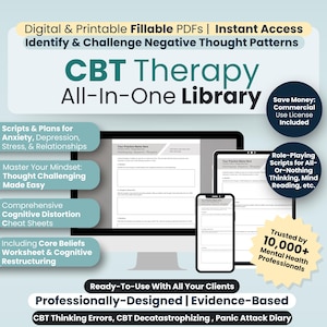 CBT Worksheets Bundle, 33 Fillable, Printable PDF Templates, Cognitive Behavior Therapy, Counselling Resources, CBT Coping Skills Teen Kids