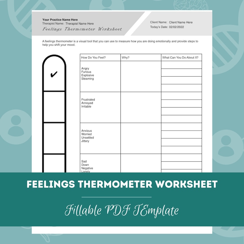 Feelings Thermometer Worksheet Editable / Fillable PDF Template for