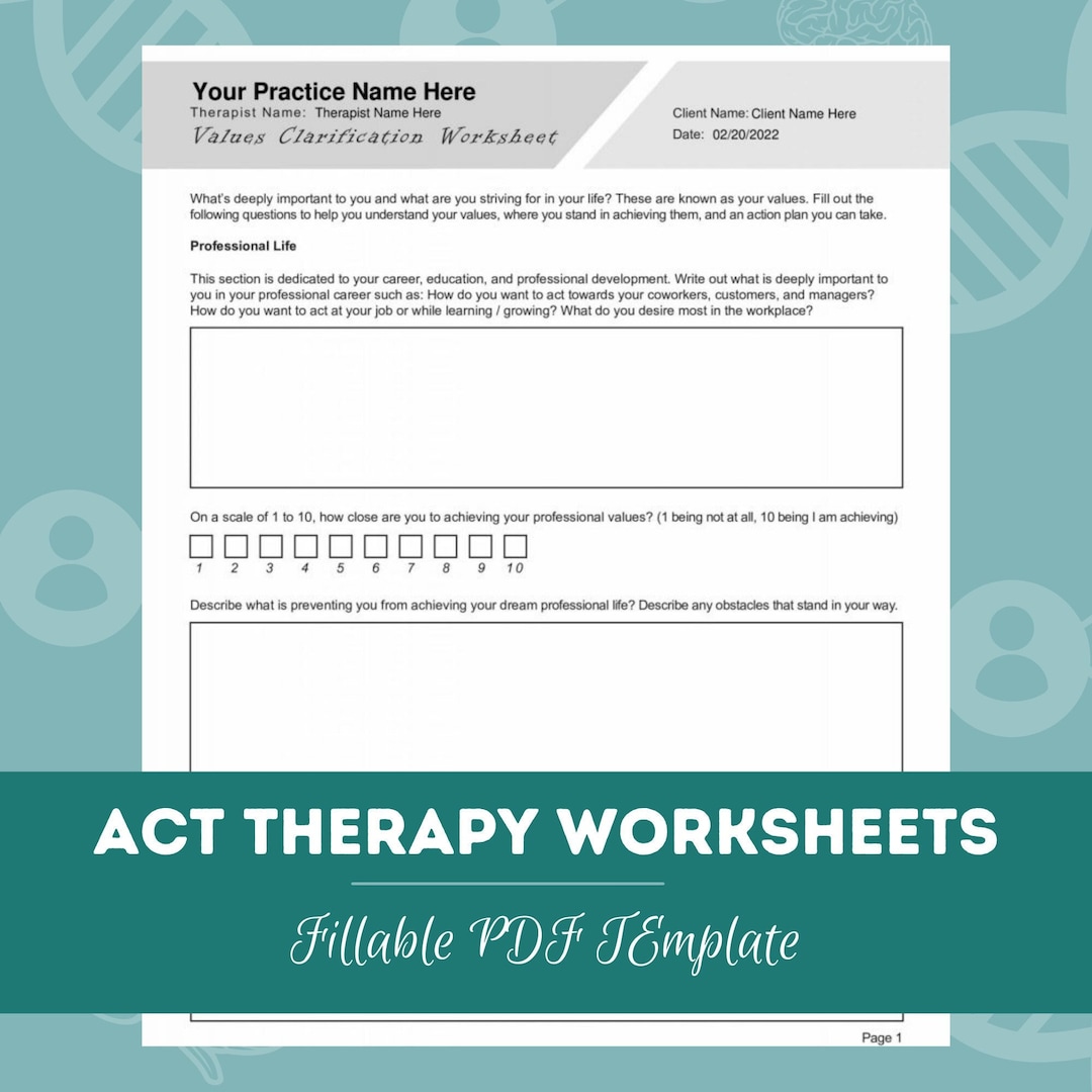 ACT Therapy Worksheets Bundle Editable / Fillable / Printable PDF