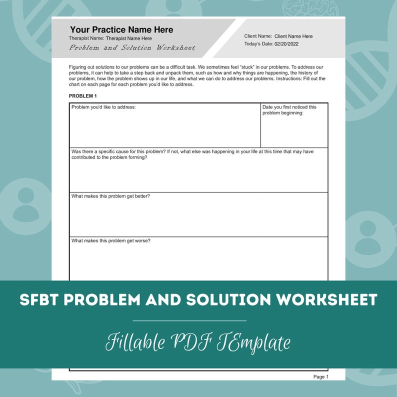 SFBT Problem and Solution Worksheet Editable / Fillable PDF - Etsy