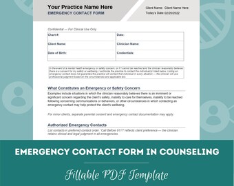 Client Emergency Contact Authorization Form for Mental Health | Therapy Emergency Contact Form | Therapy Practice Template (PDF + Word Doc)