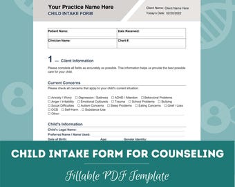 Child Intake Form for Mental Health Professionals | Child Therapy Intake Assessment Template | Counseling Form (PDF + Word Doc)