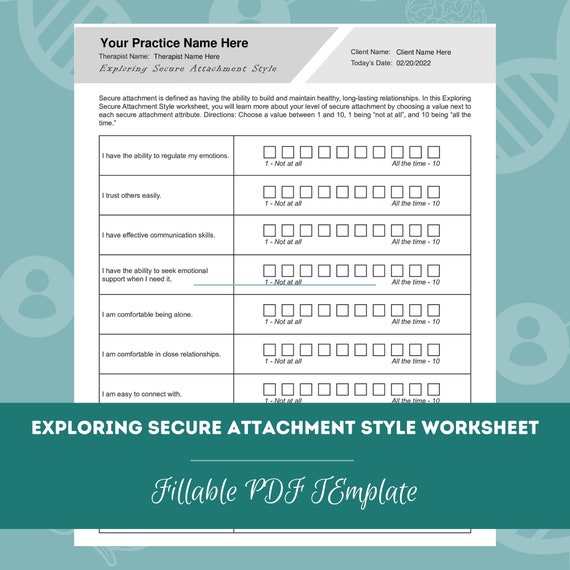 Exploring Secure Attachment Style Worksheet | Editable / Fillable PDF Template | For Counselors, Psychologists, Social Workers, Therapists