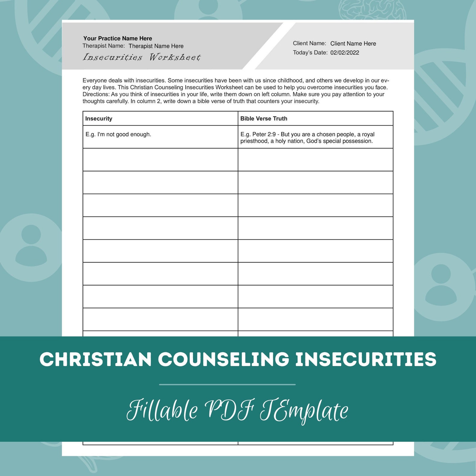 Christian Counseling Insecurities Worksheet | Editable / Fillable PDF ...
