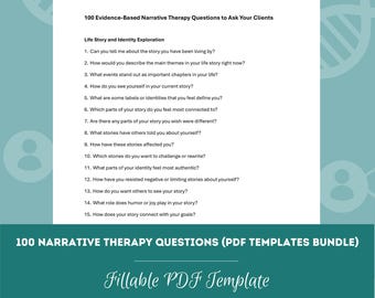 100 Narrative Therapy Questions (PDF Templates Bundle) | Journal Prompts, Counseling Prompts, Discussion Questions