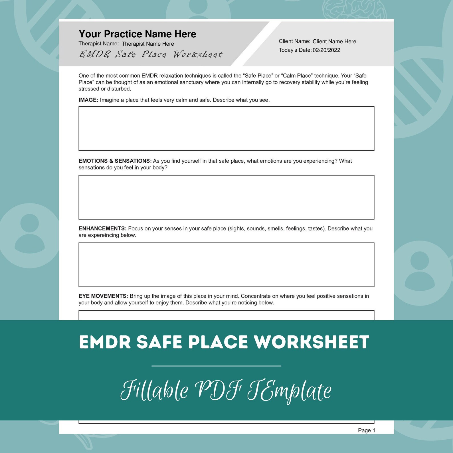 EMDR Safe Place Worksheet | Editable / Fillable PDF Template | for ...