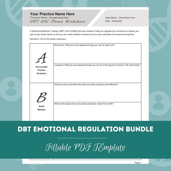 DBT Emotional Regulation Worksheets Bundle Editable Etsy
