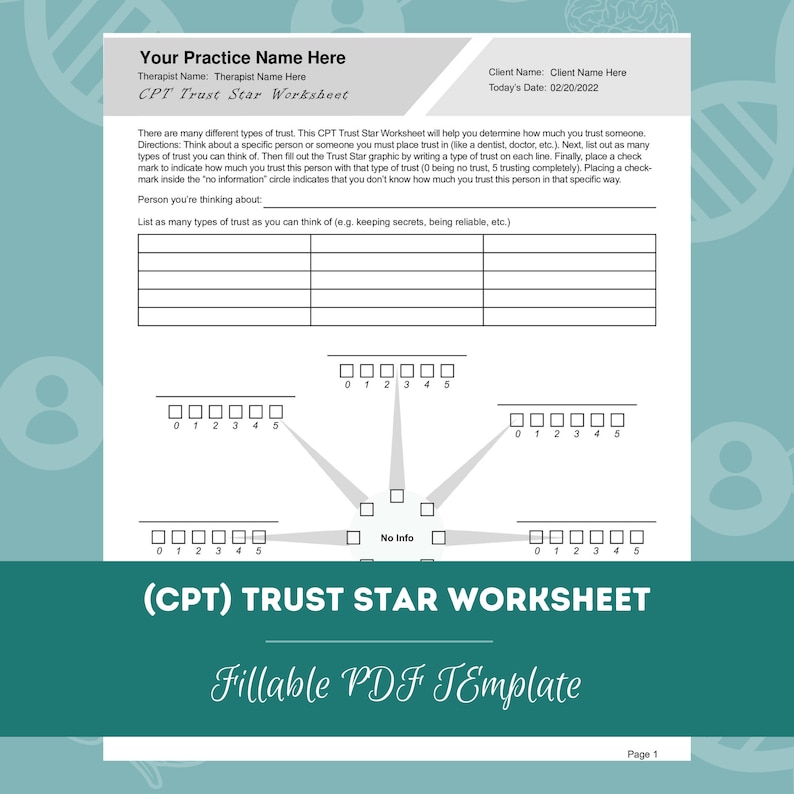 Trust Worksheet.pdf Cognitive Processing Therapy (CPT) Trust Star Worksheet | Editable ...