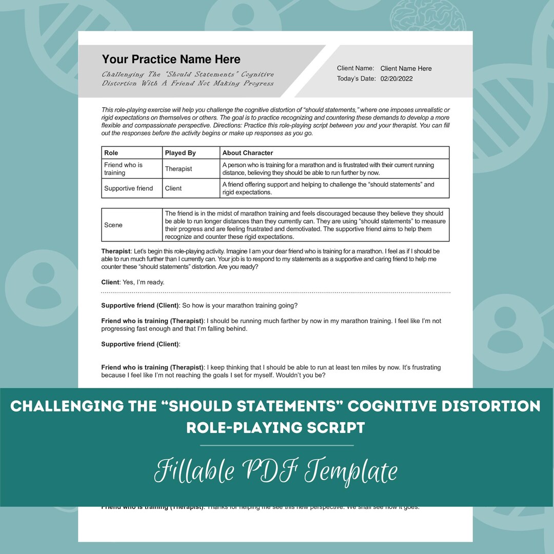 Should Statements Challenging the “should Statements” Cognitive Distortion Role-playing ...