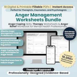 Anger Management Worksheets Bundle, 19 Fillable/Printable PDF Templates, Anger Coping Skill, Anger Therapy Worksheets, Anger Relief Workbook