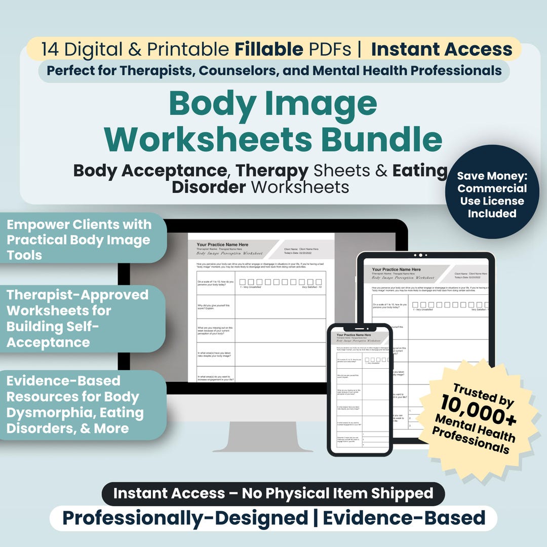 Body Image Worksheets Bundle, 14 Fillable/printable PDF Templates, Body ...
