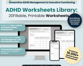 ADHD Worksheets Bundle, 20 Fillable/Printable Templates, ADHD Executive Functioning, ADHD Worksheet, Anxiety Worksheets, Teens Mental Health